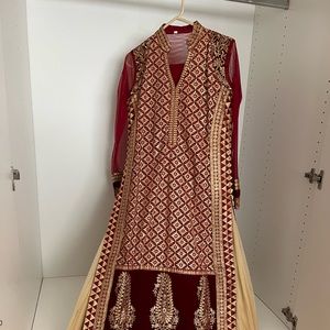 Red gold and beige lengha style salwar